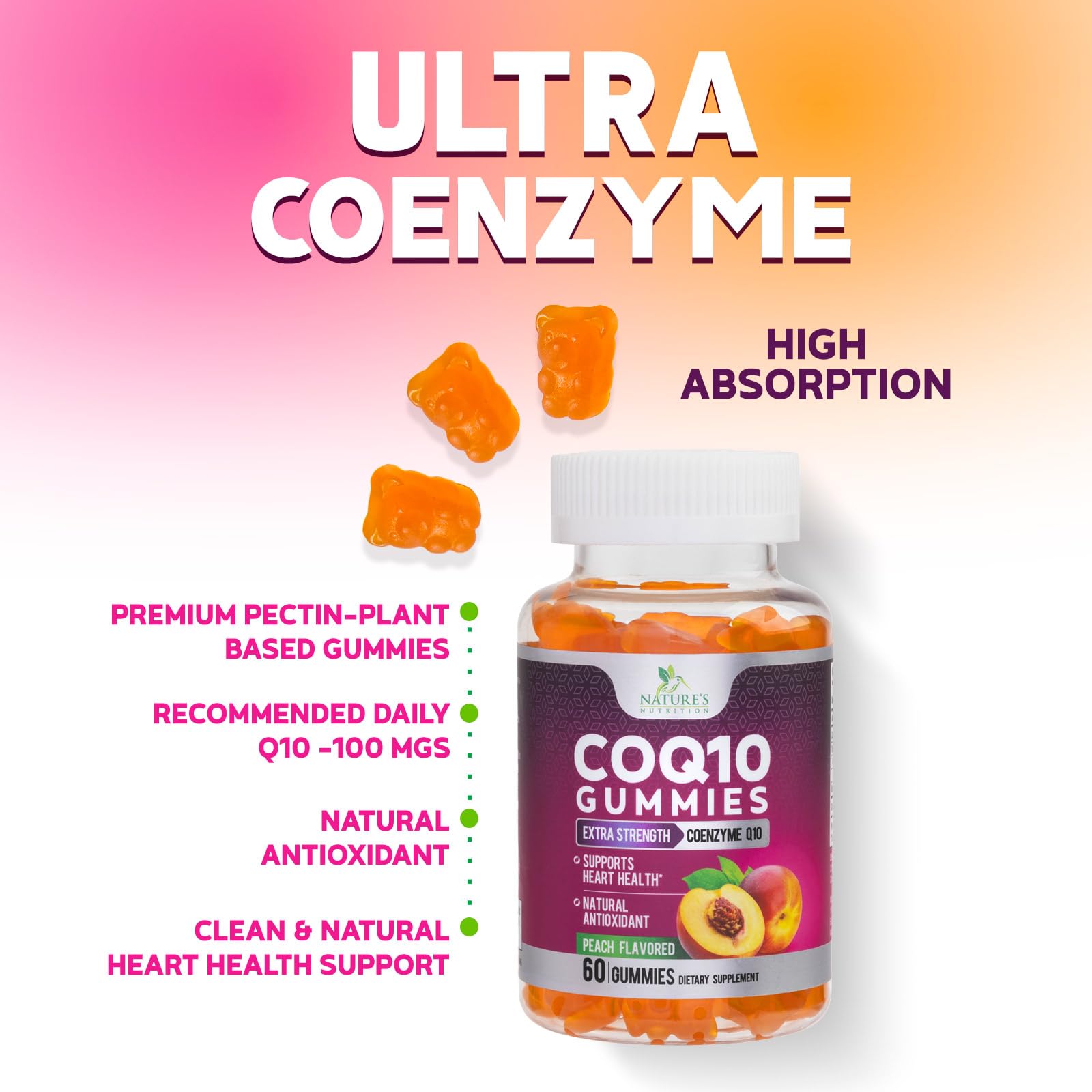 Vegan symbol on Nature's Nutrition CoQ10 Gummies packaging.