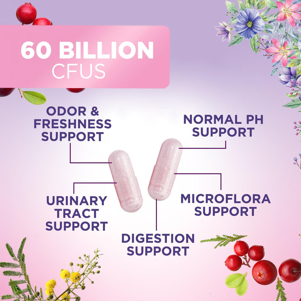 Nature's Nutrition cranberry-D-mannose blend capsule close-up supporting urinary and vaginal comfort.