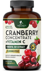 Nature's Nutrition cranberry pills bottle label signals convenient urinary health support