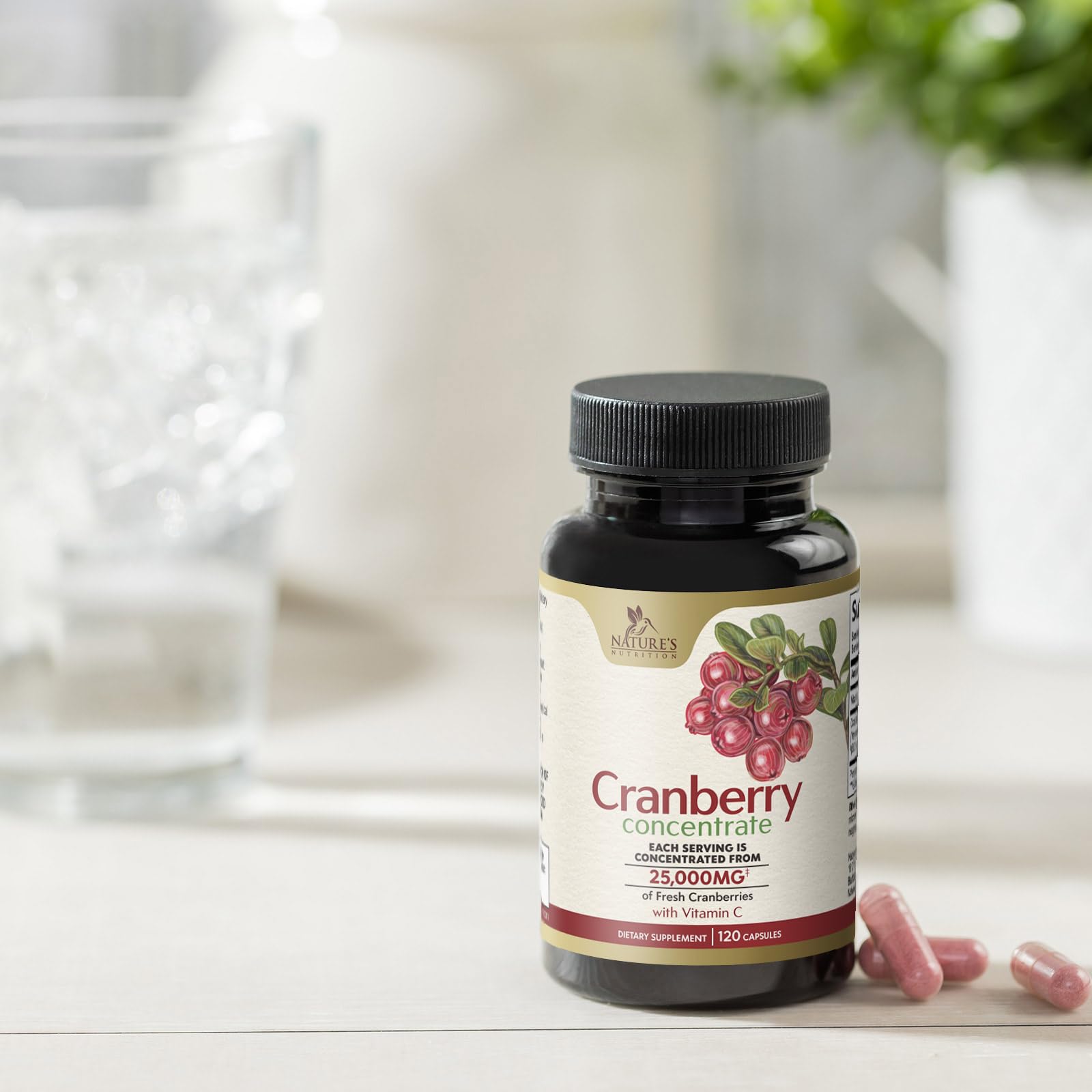 Nature's Nutrition 60-cap bottle on shelf for convenient daily capsules.