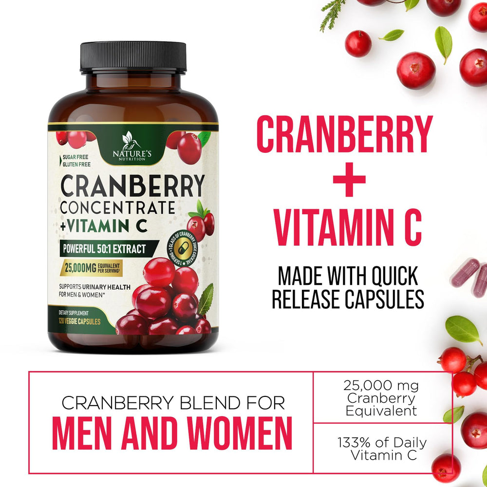 Cranberry concentrate powder visual from Nature's Nutrition highlights antioxidant-rich whole fruit