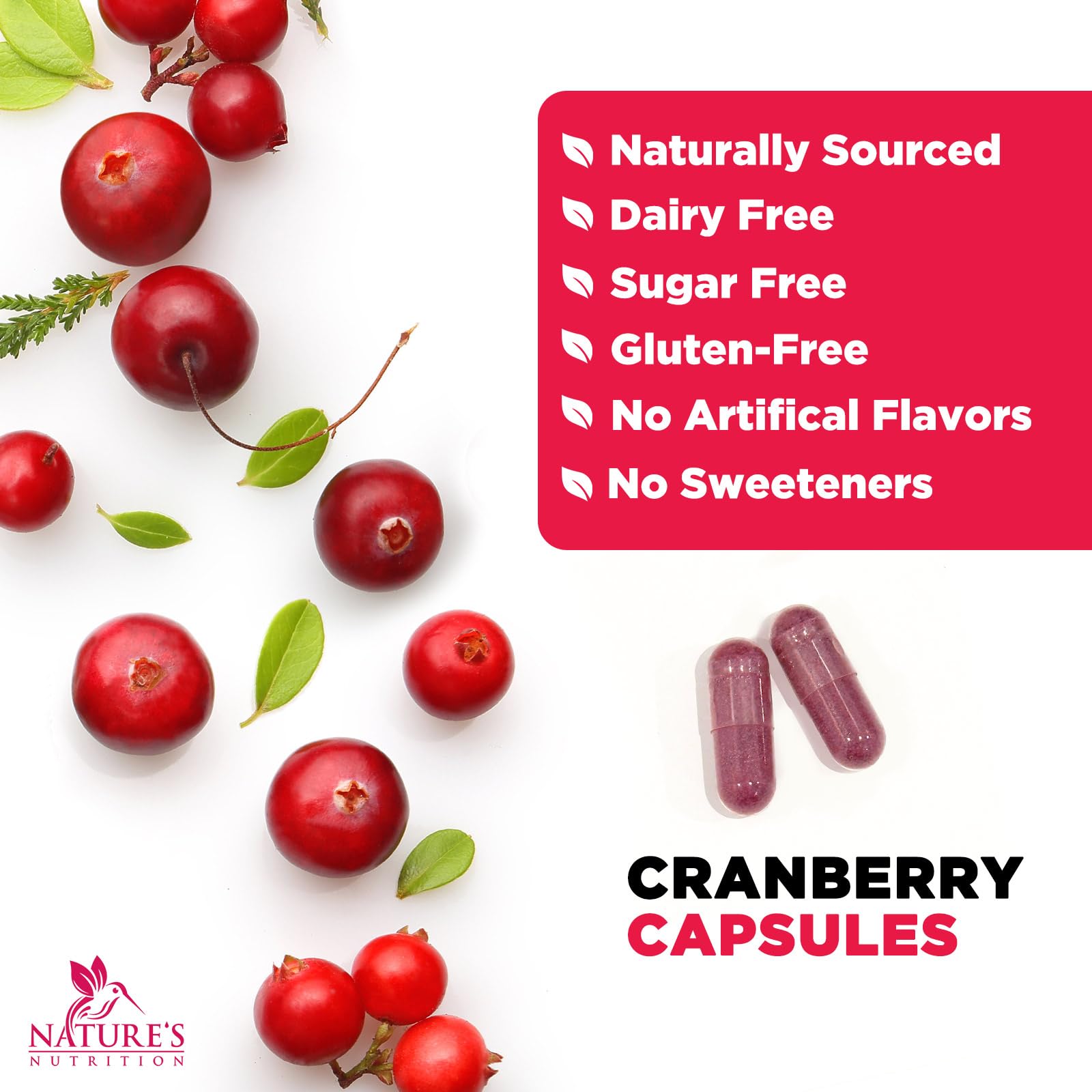 Quality testing seal for Nature's Nutrition cranberry pills ensures consistent potency