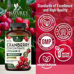 Vitamin C icon on Nature's Nutrition cranberry pills packaging suggests immune support
