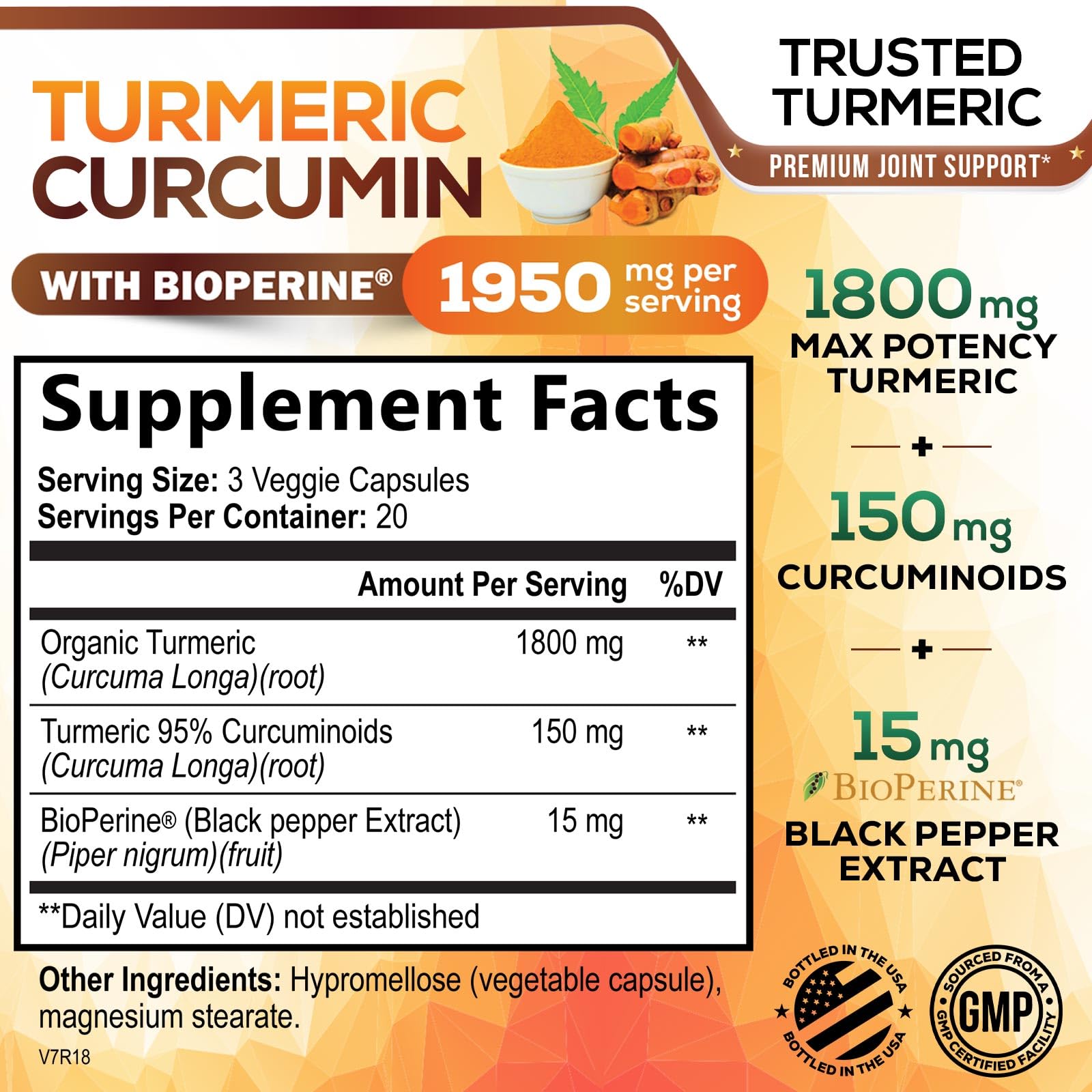 Nature's Nutrition curcumin capsules close-up showing potent color