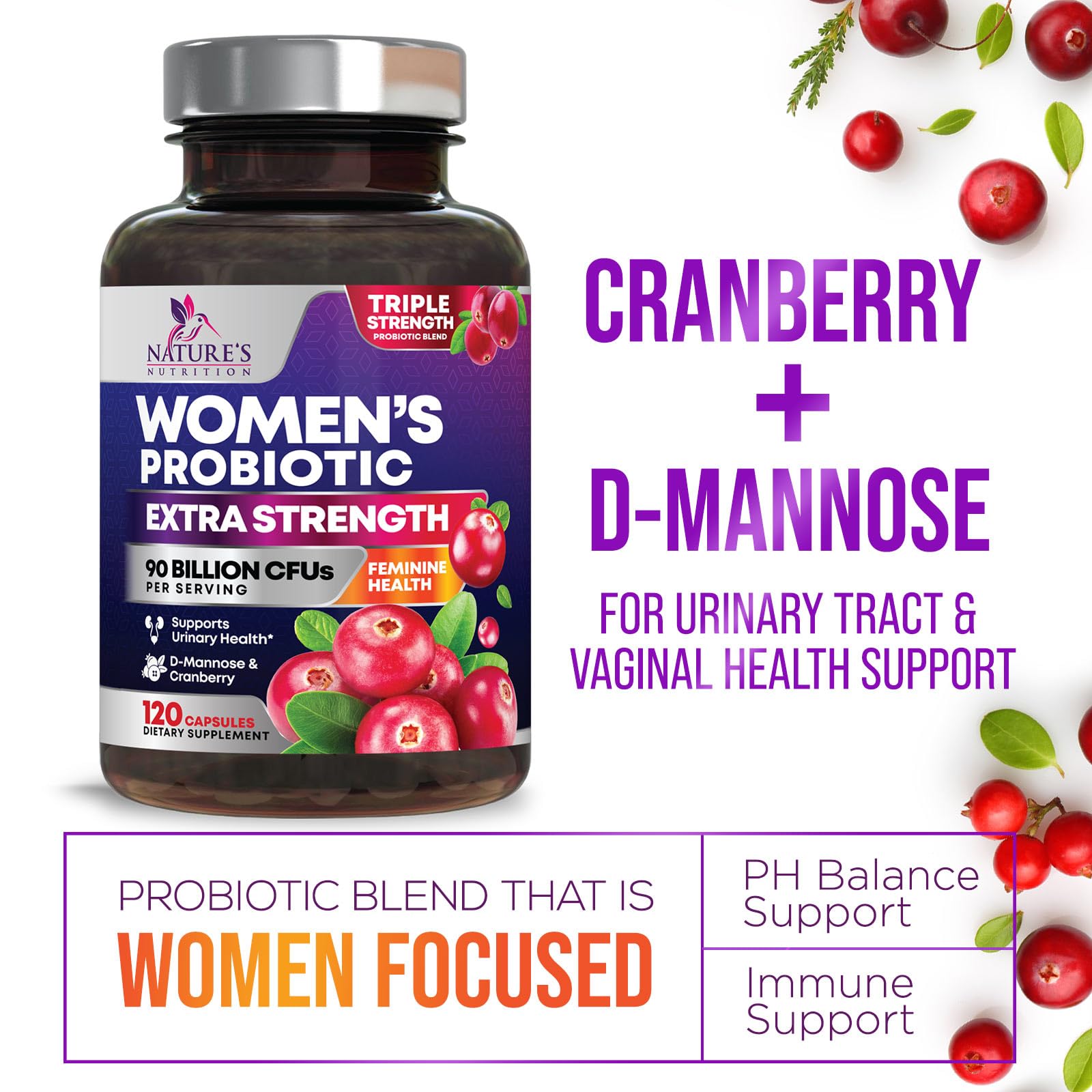 Nature's Nutrition D-Mannose inclusion supports urinary comfort in daily use.