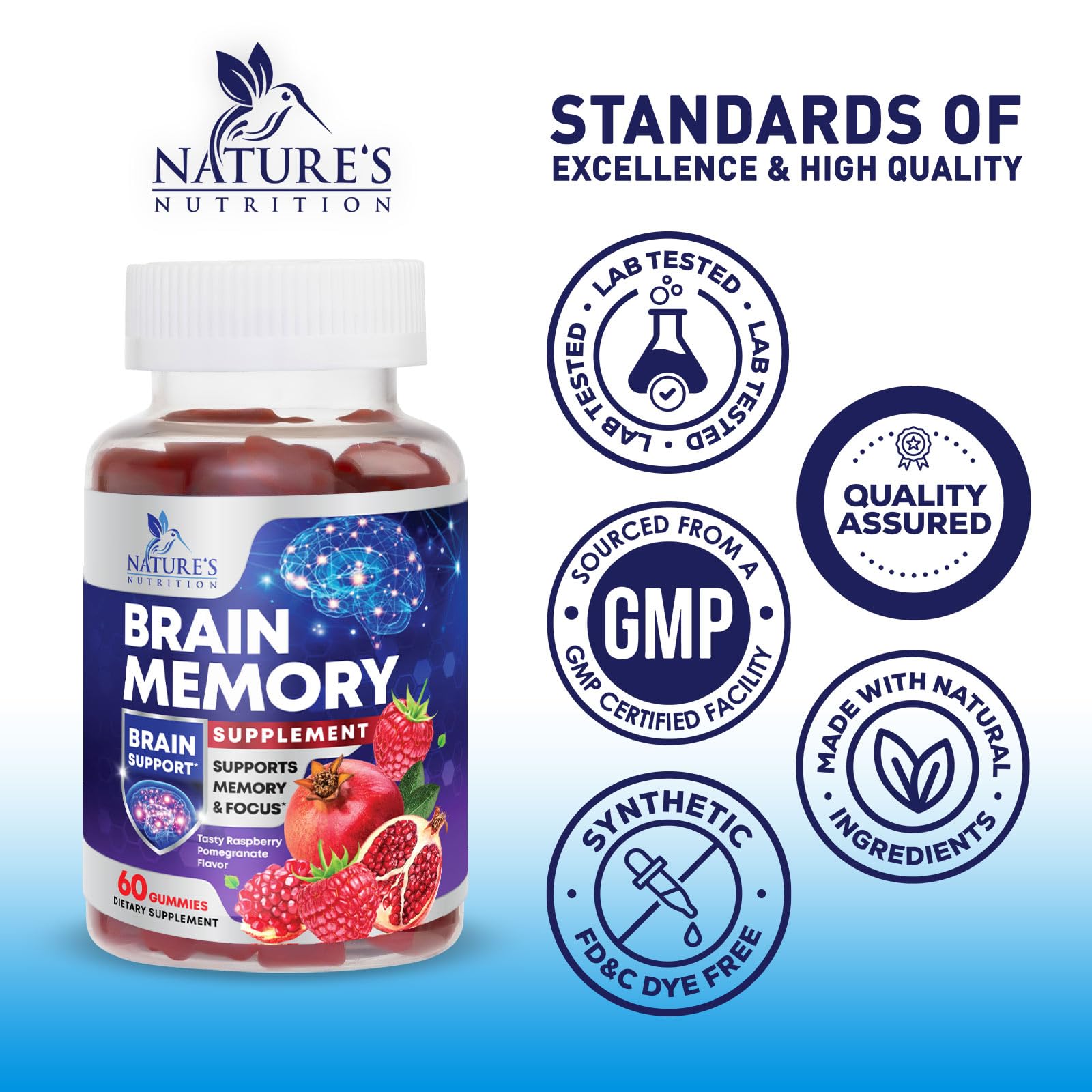 Nature's Nutrition Daily Brain Vitamins Gummies shows easy daily brain vitamins for clarity.