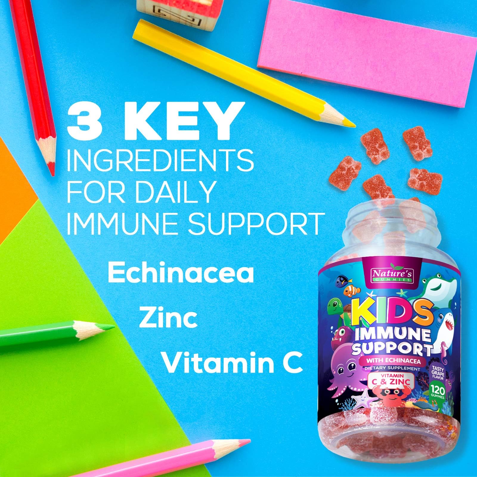 Nature's Nutrition daily immune support gummies ideal for school days