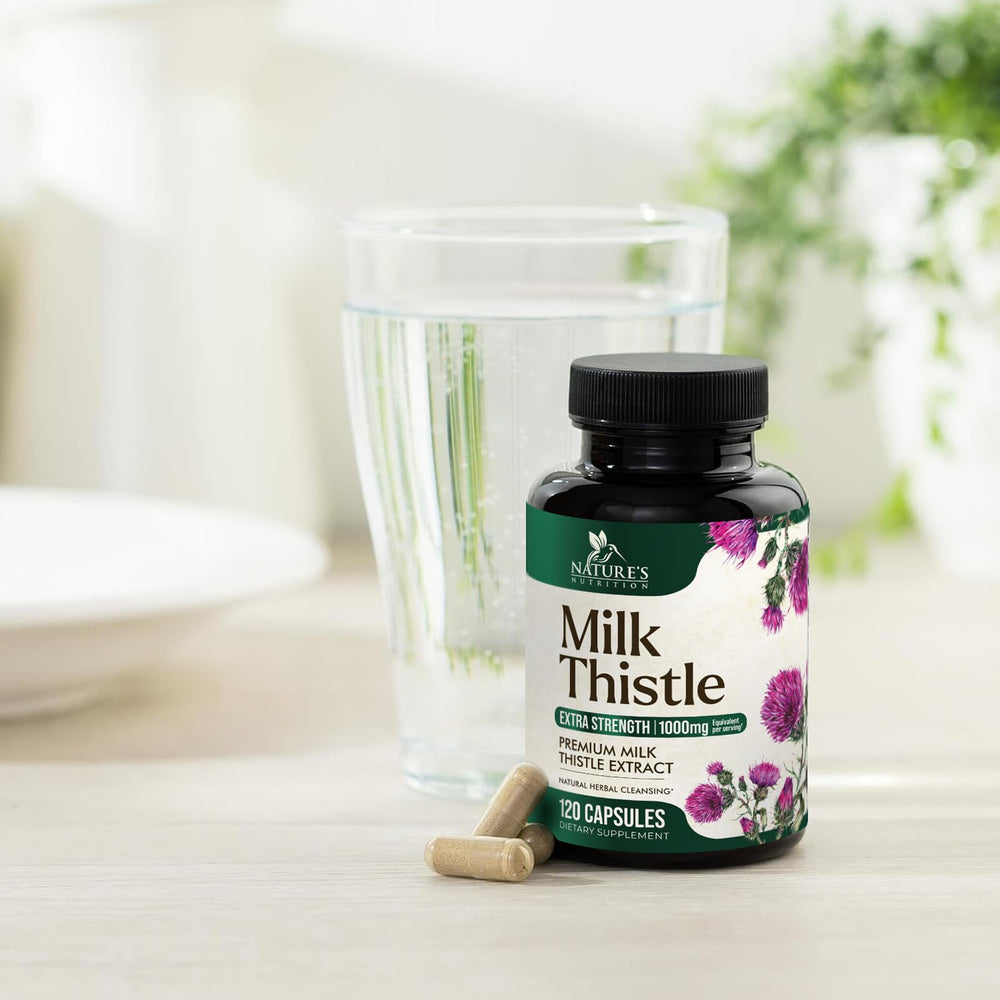 Nature's Nutrition bottle beside a glass of water for routine use.
