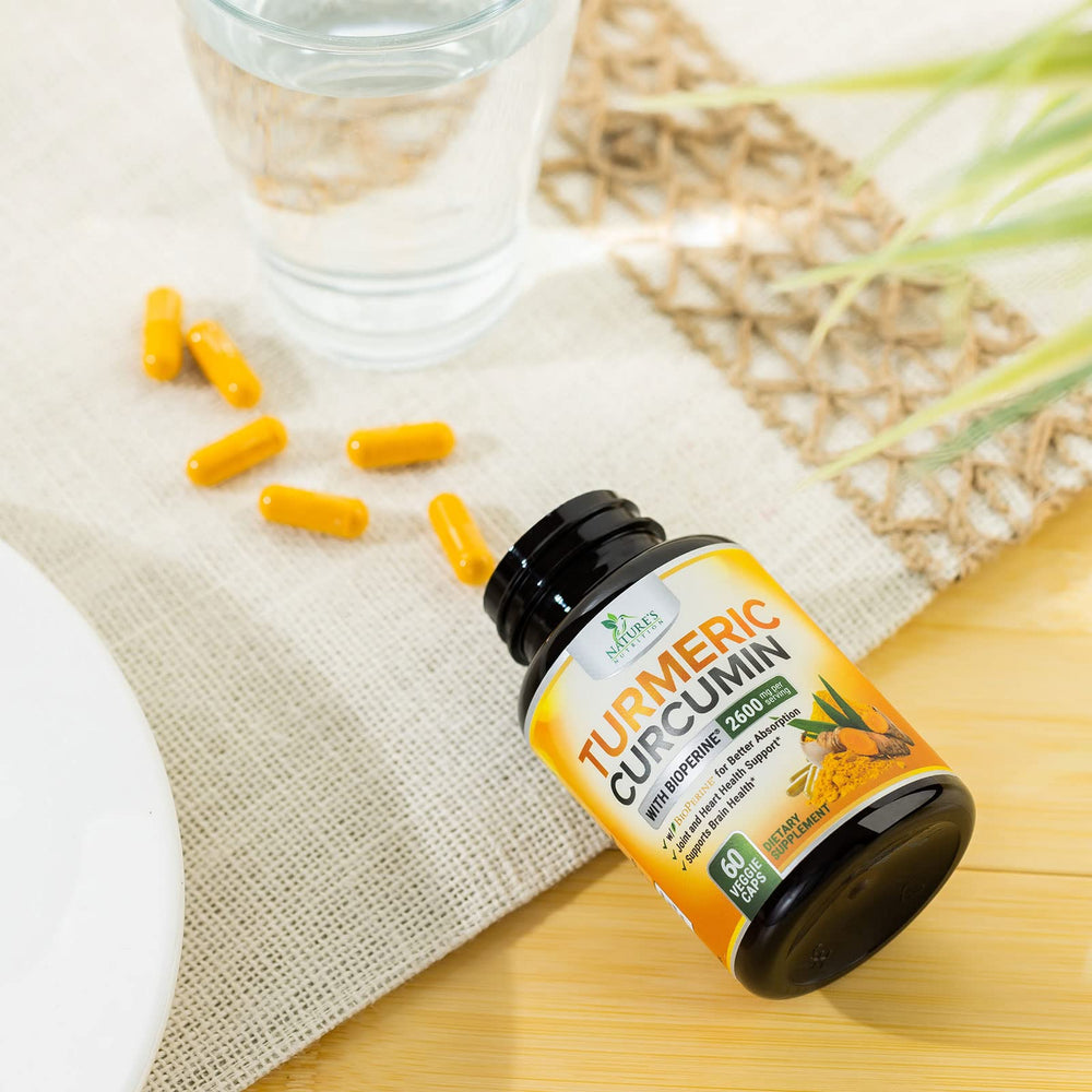 Nature's Nutrition daily routine scene with capsules and water.