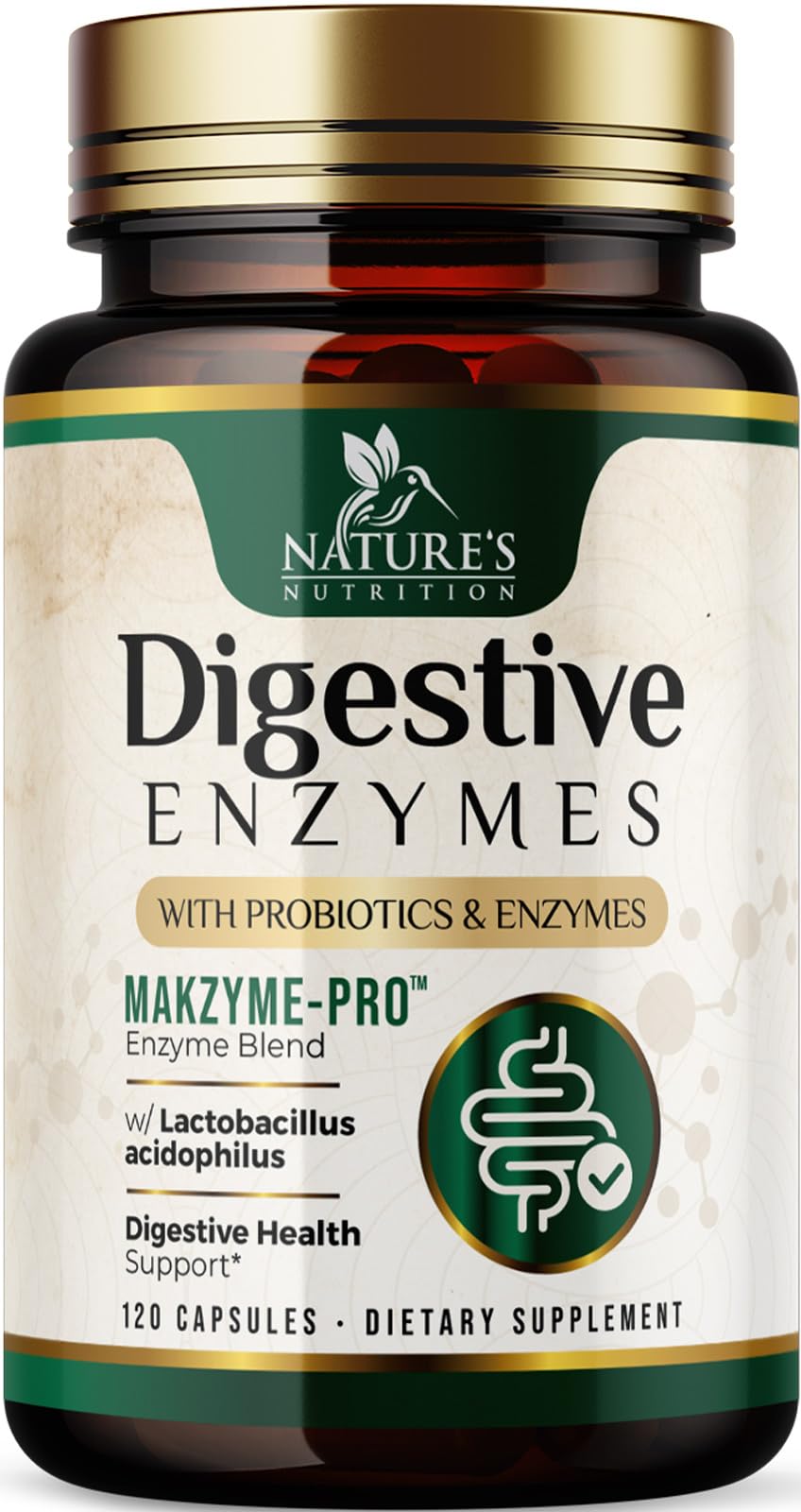 Nature's Nutrition Digestive Enzymes bottle front with max absorption label