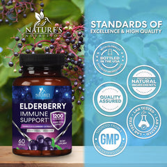 Nature's Nutrition elderberry product image with gluten-free symbol emphasized for clarity.