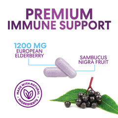 Close-up of Nature's Nutrition elderberry label highlighting gluten-free formulation.