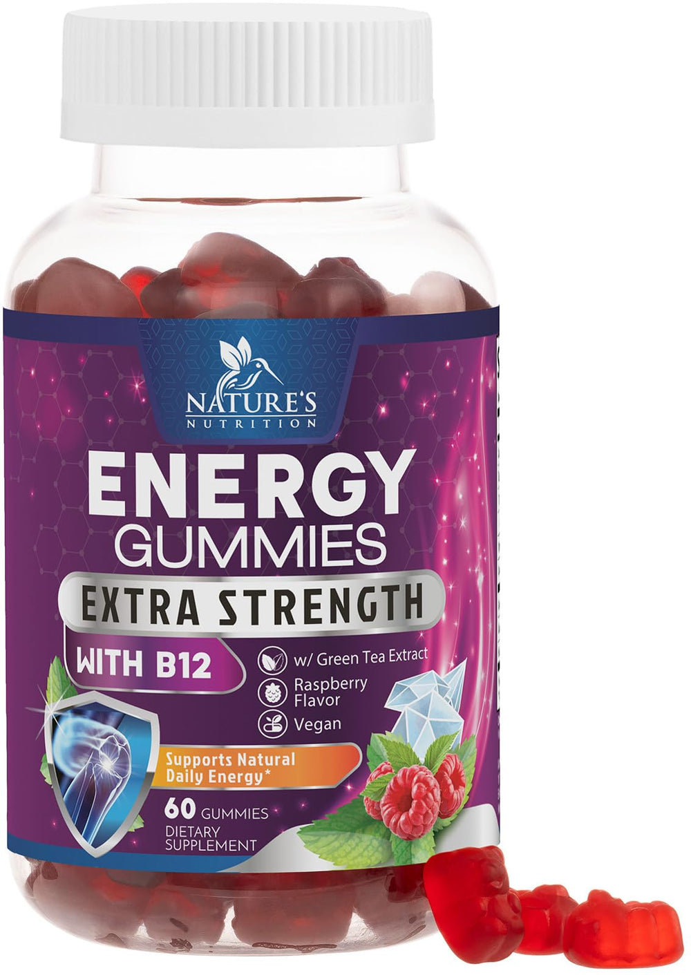 Nature's Nutrition Energy Gummies berry bottle for daily energy