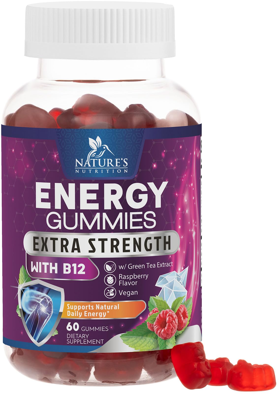 Nature's Nutrition Energy Gummies berry bottle for daily energy