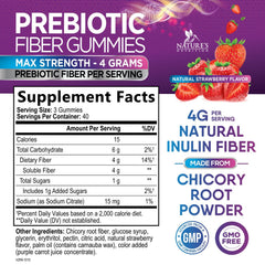 Nature's Nutrition Fiber Gummies label closeup highlighting 4 g soluble fiber per serving