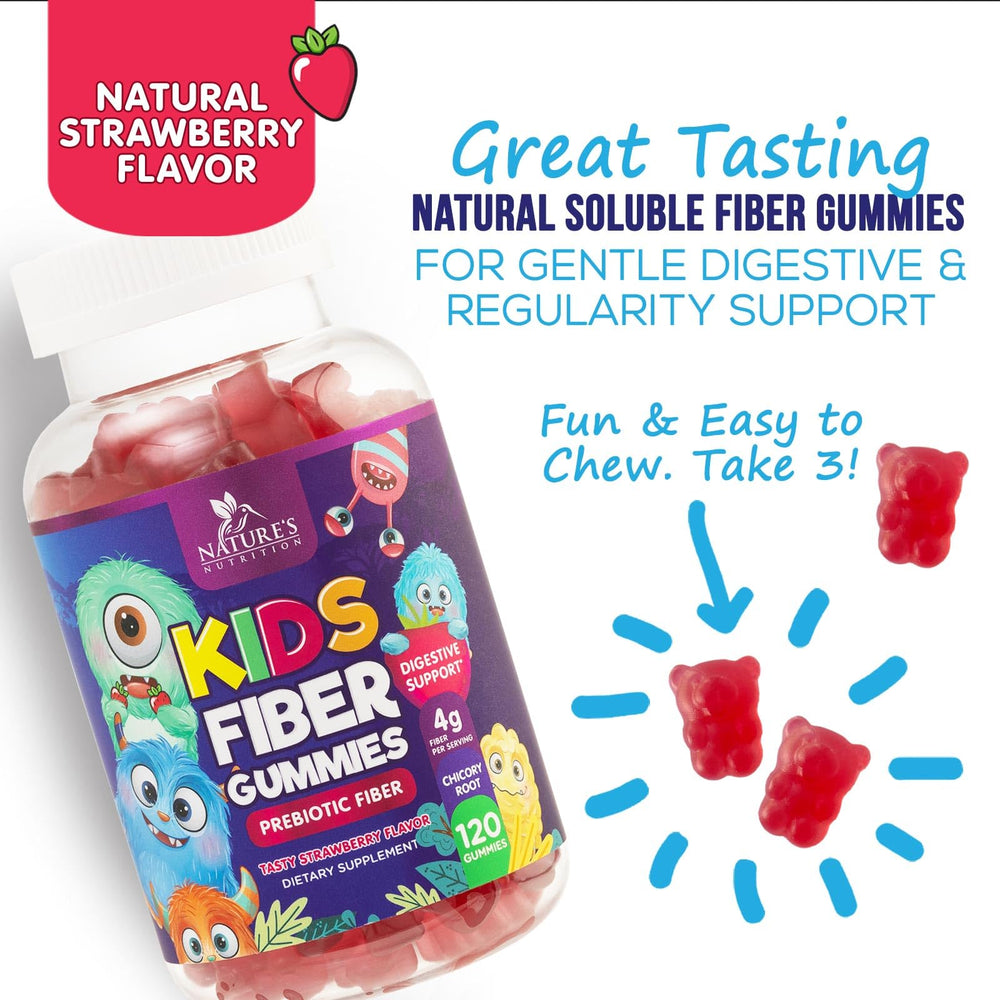 Nature's Nutrition fiber gummies for kids label and packaging