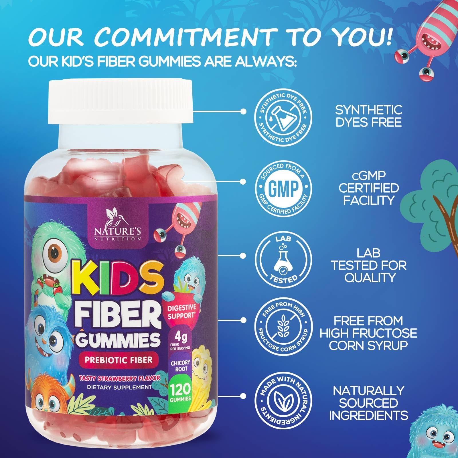 Nature's Nutrition fiber gummies for kids serving from bottle