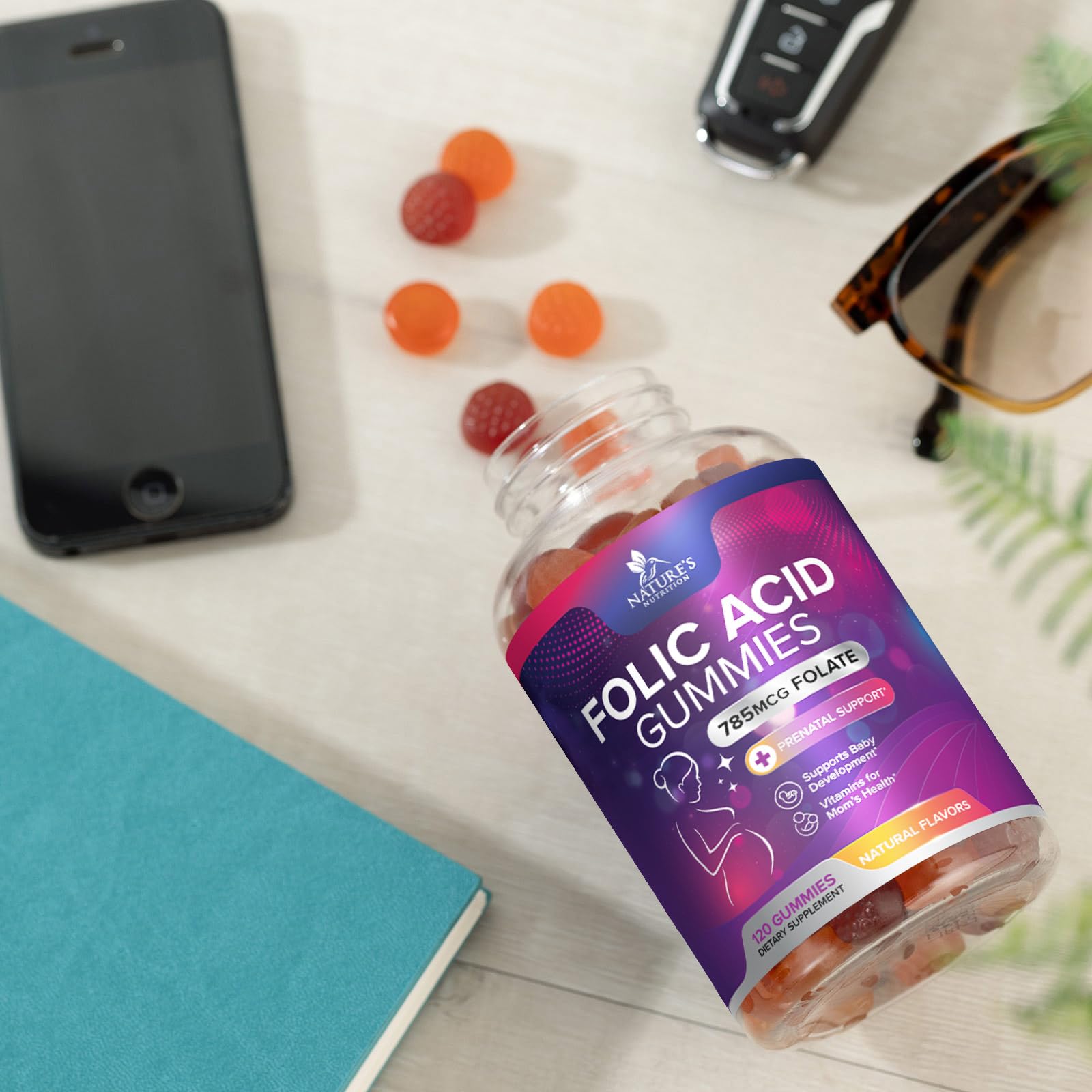 Nature's Nutrition Folic Acid Gummies daily-use packaging fits morning routines.