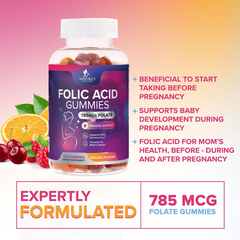 Nature's Nutrition Folic Acid Gummies pantry setup suggests easy daily routine.