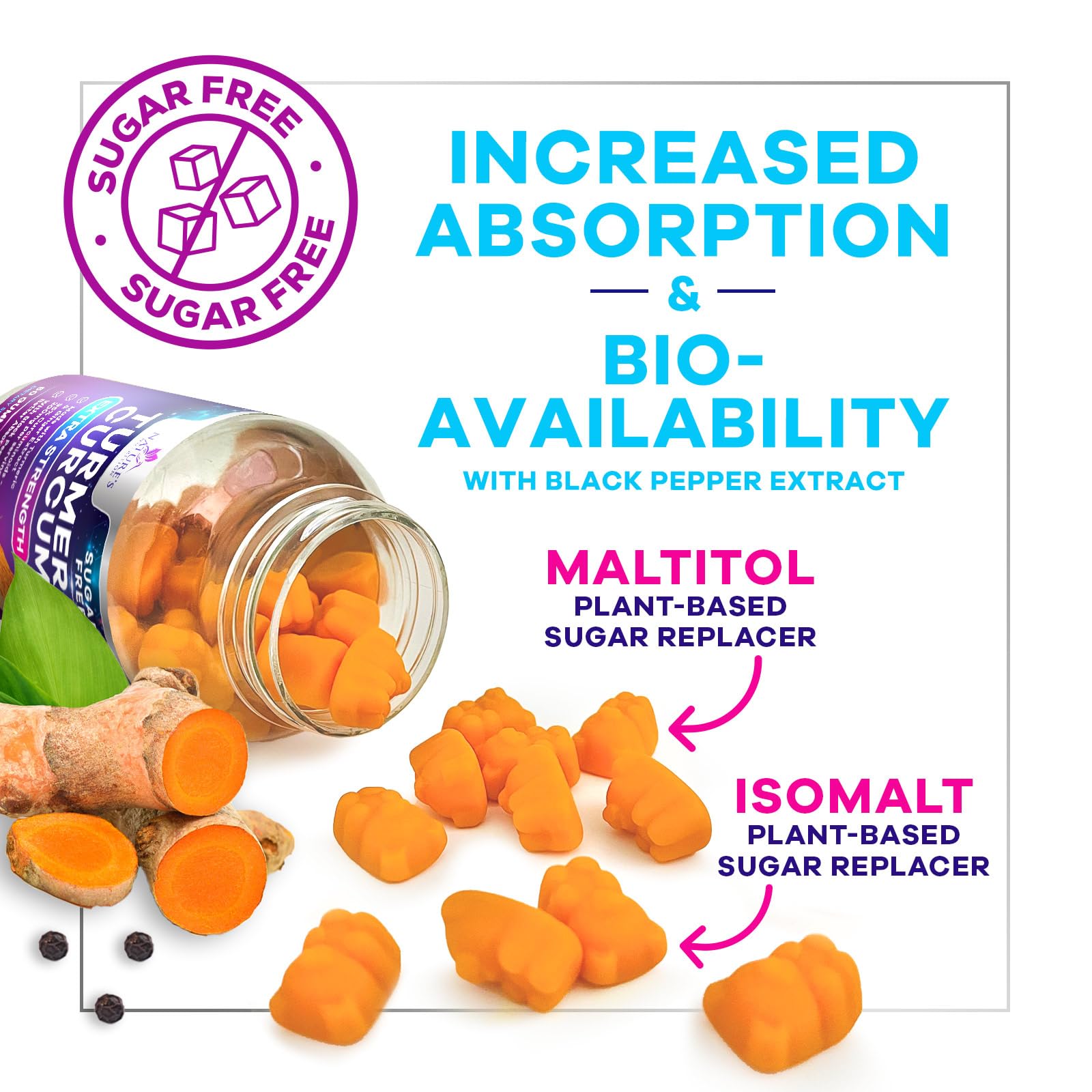 Nature's Nutrition ginger turmeric gummies with digestive support imagery