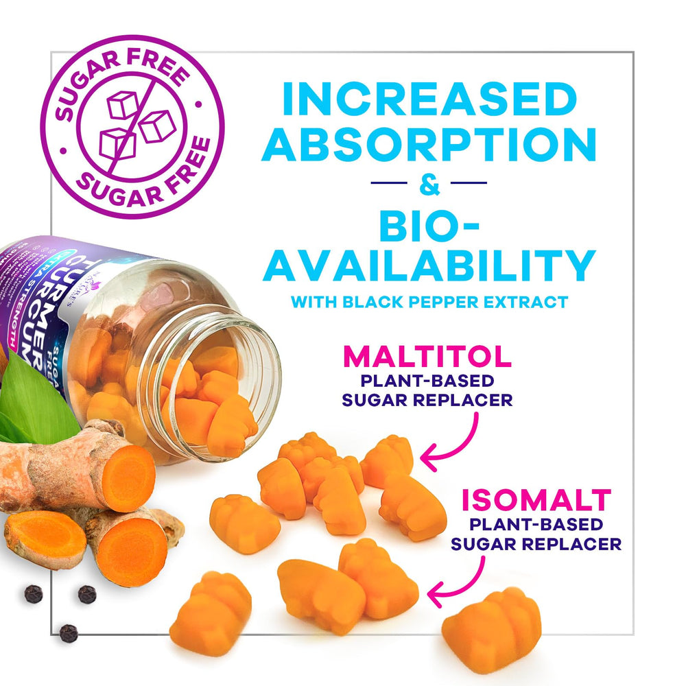 Nature's Nutrition ginger turmeric gummies with digestive support imagery