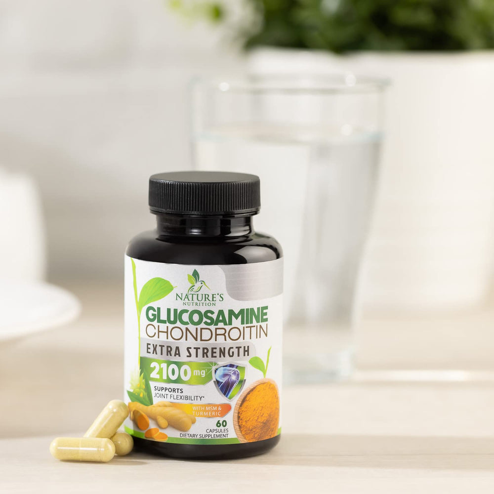 Nature's Nutrition Glucosamina Condroitina MSM 2100mg: cápsulas visibles y de calidad.