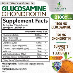 Nature's Nutrition Glucosamina Condroitina MSM 2100mg: cápsulas fáciles de tragar para uso diario.