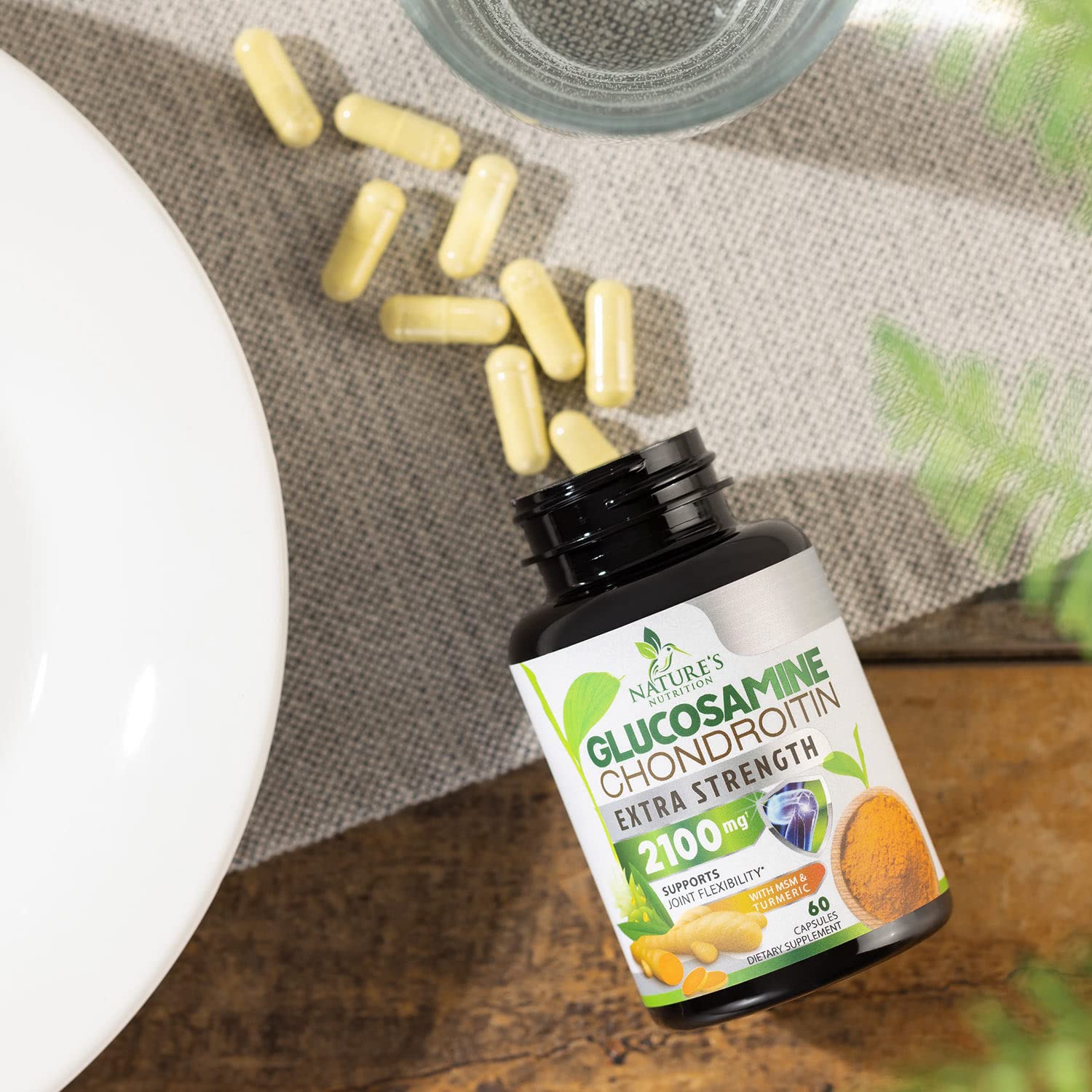 Nature's Nutrition Glucosamina Condroitina MSM 2100mg: uso diario para flexibilidad y confort.