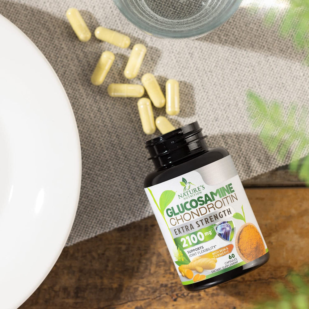 Nature's Nutrition Glucosamina Condroitina MSM 2100mg: uso diario para flexibilidad y confort.