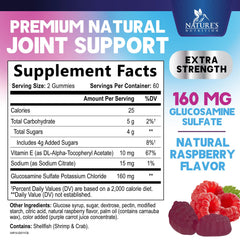 Nature's Nutrition glucosamine-vitamin-e gummies close-up highlighting key ingredients.