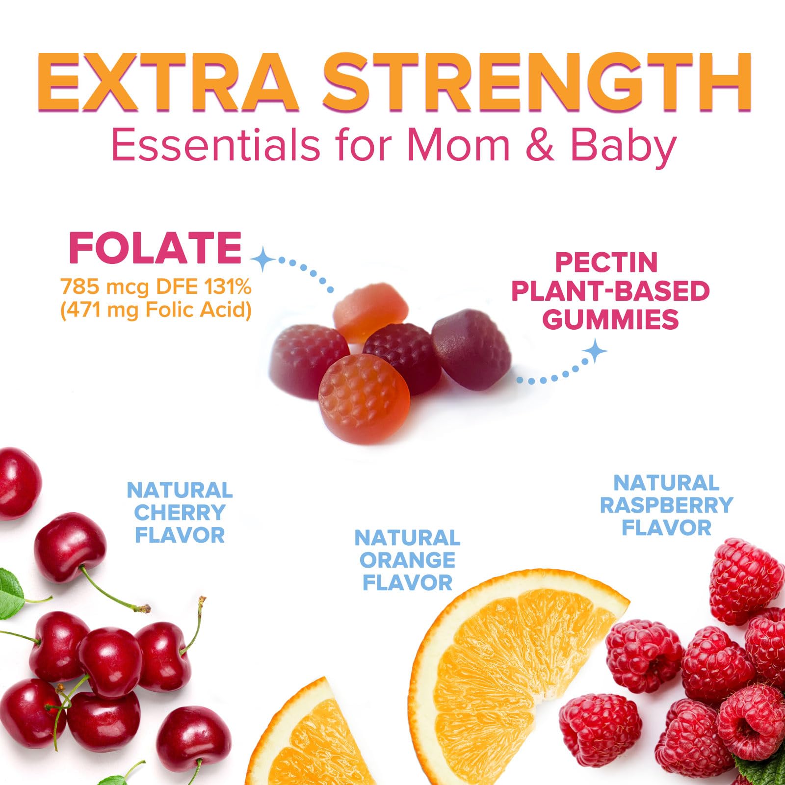 Etiqueta legible con dosis por gomita de ácido fólico en formato Nature's Nutrition.