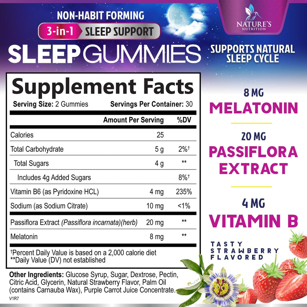 Porción de 8 mg de gominola Nature's Nutrition, dosis para iniciar el descanso