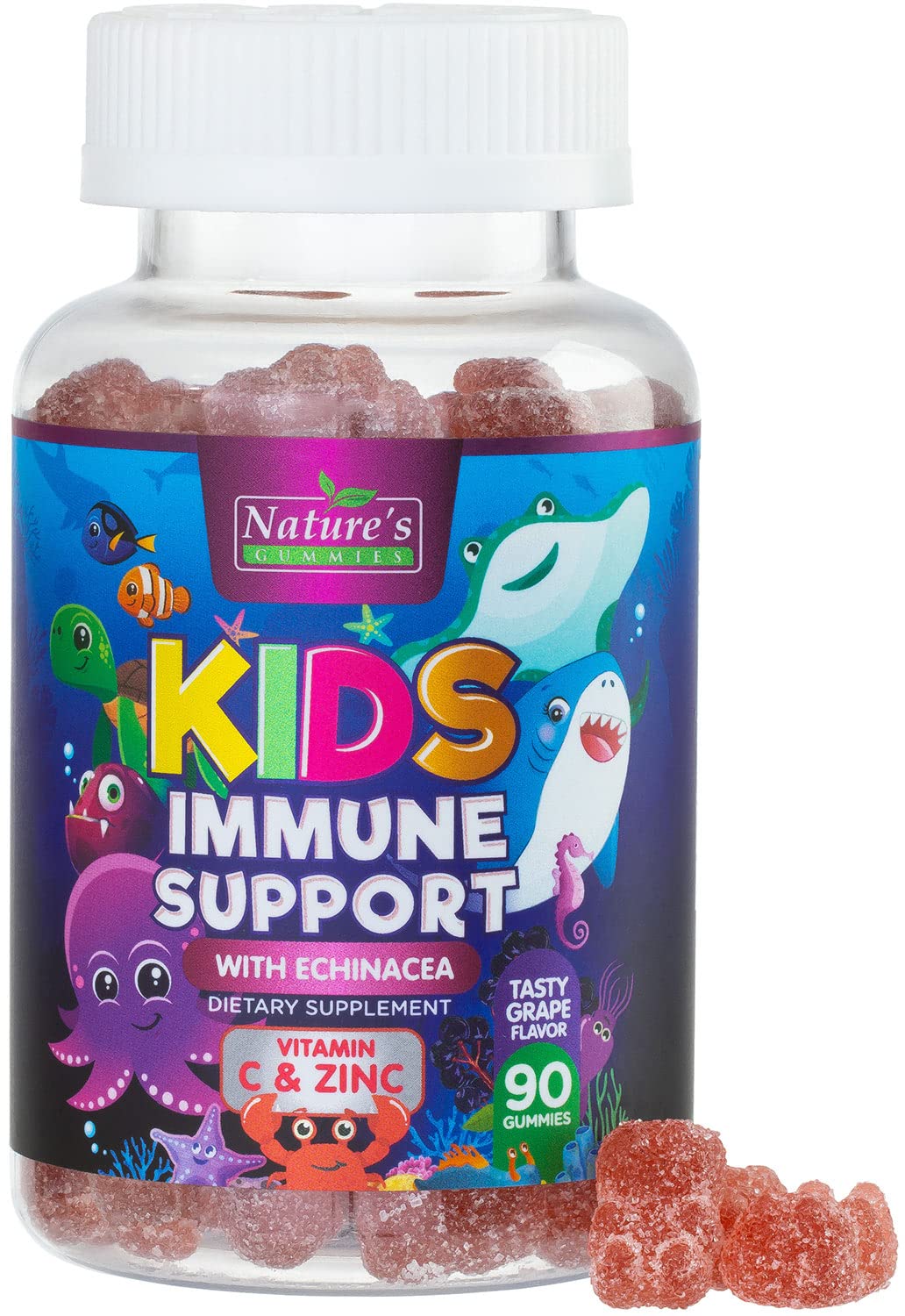 Nature's Nutrition gomitas inmunidad para niños en lata, fácil de tomar y sabrosas.