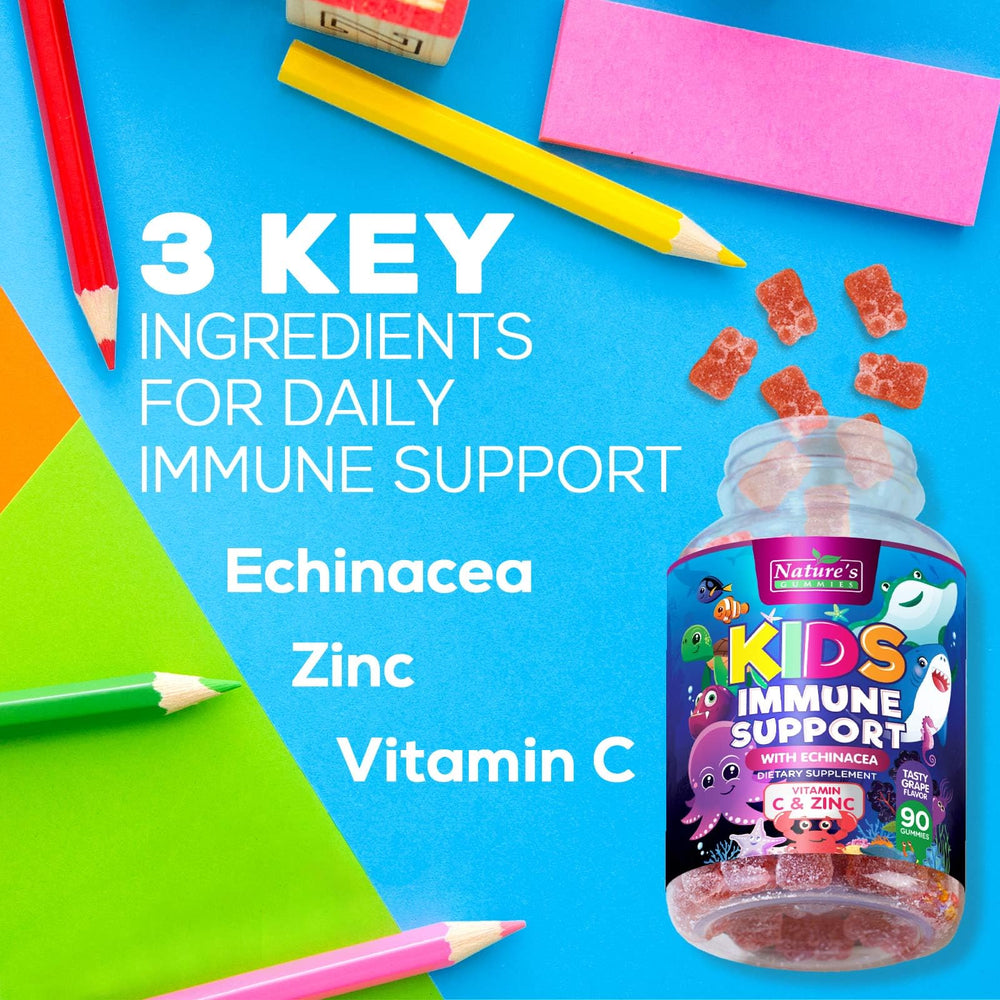 Nature's Nutrition gomitas inmunidad para niños, aptas para dietas veganas.