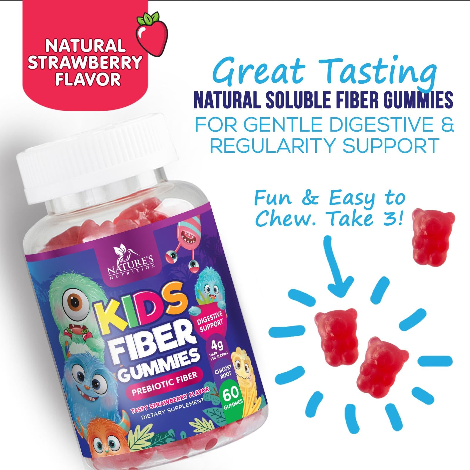 Etiqueta de Nature's Nutrition Gomitas para Niños con información nutricional.