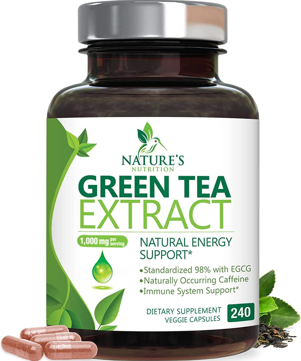 Nature's Nutrition Green Tea Extract 1000 mg bottle front showing premium energy support