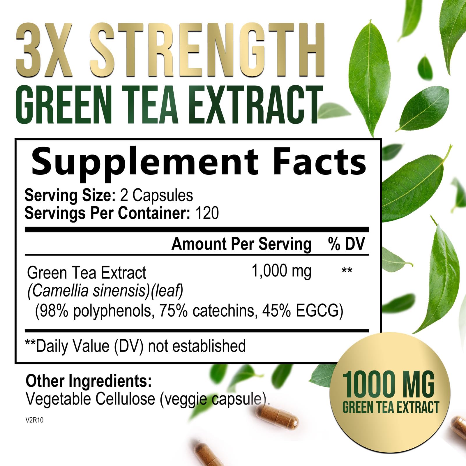 Nature's Nutrition green tea extract capsules closeup for convenient daily supplementation