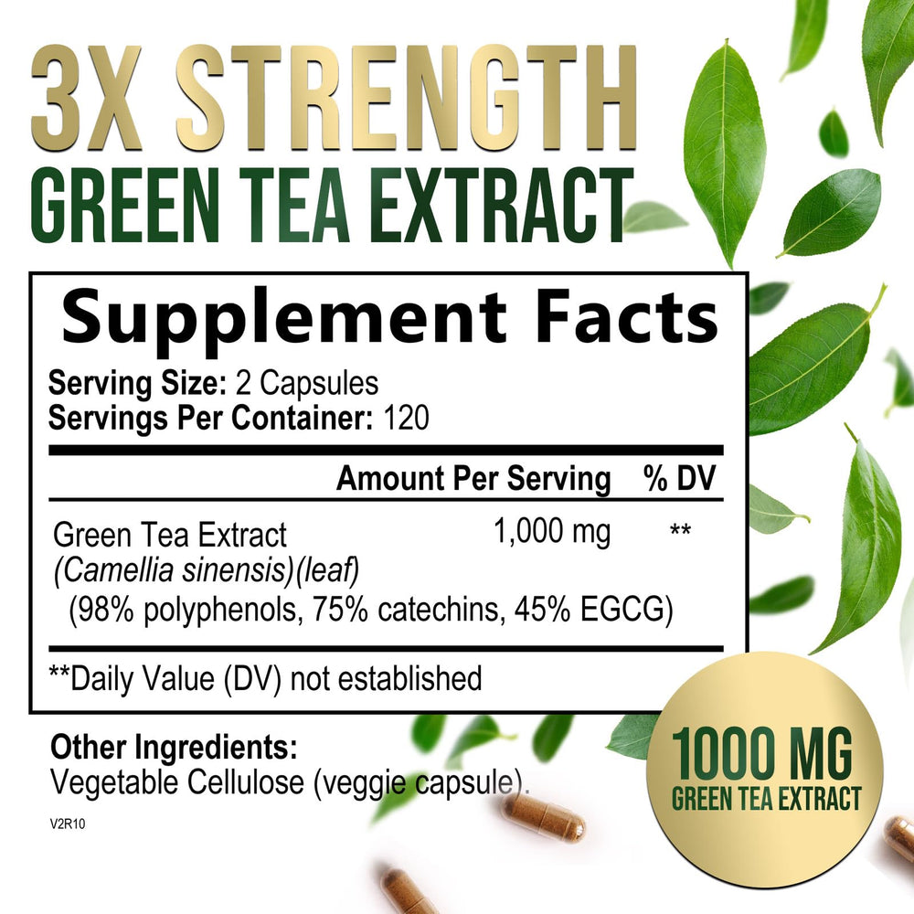 Nature's Nutrition green tea extract capsules closeup for convenient daily supplementation