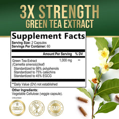Nature's Nutrition Green Tea Extract capsules poured from the bottle for easy daily use
