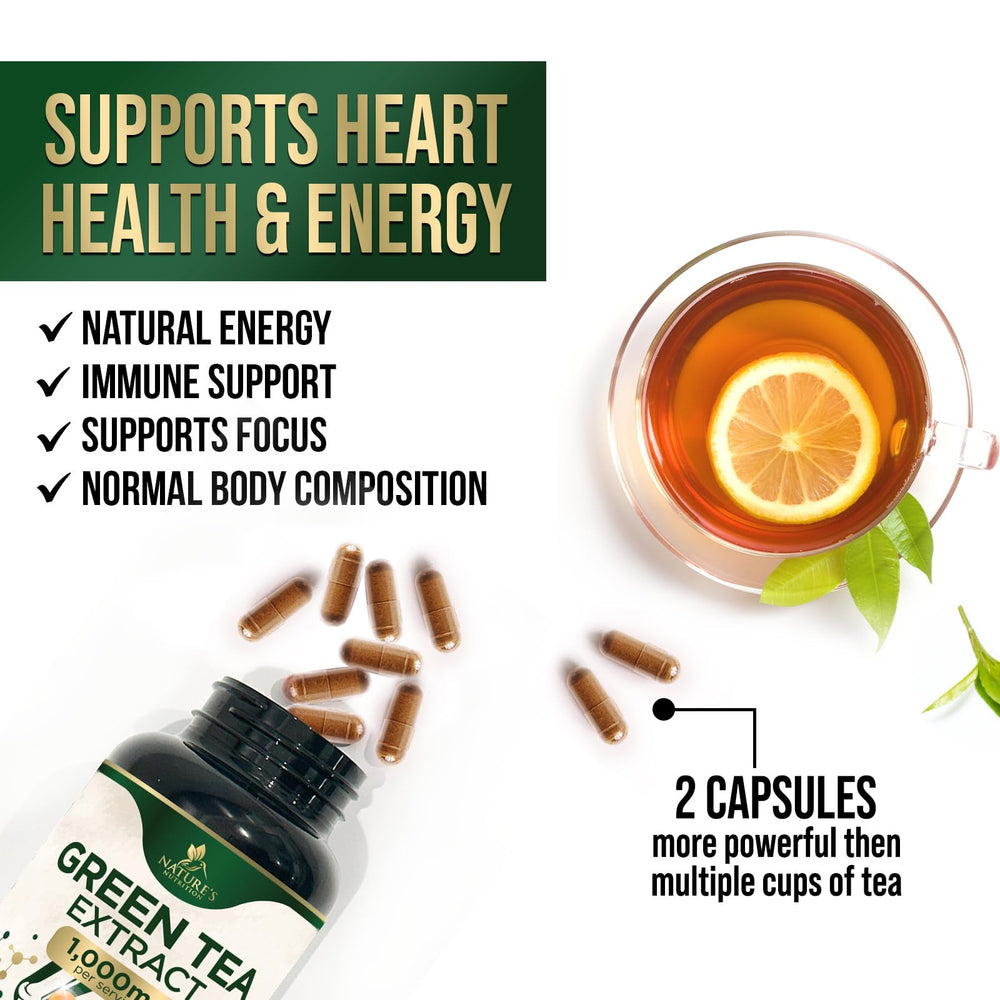 Nature's Nutrition Green Tea Extract USA-made seal emphasizing quality manufacturing