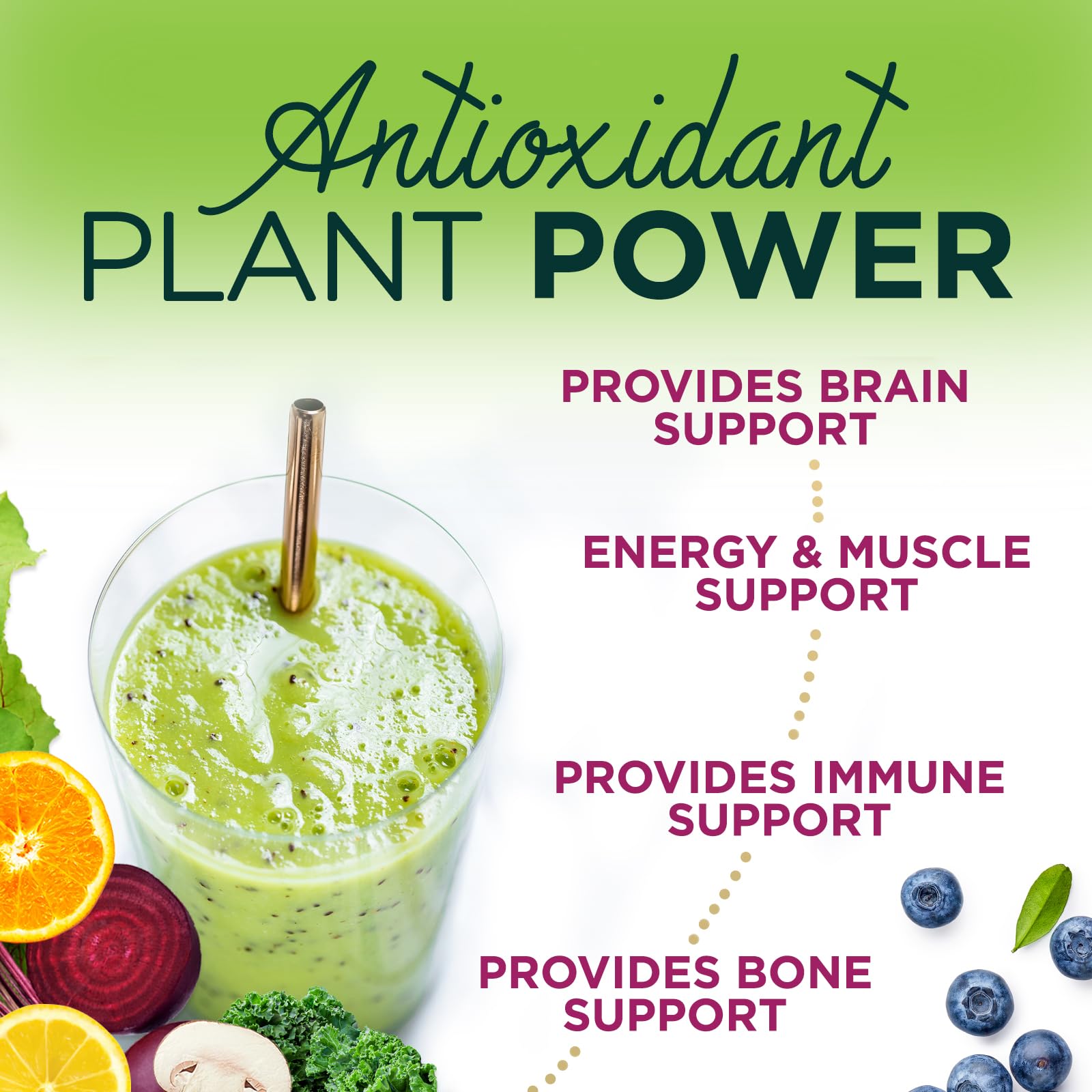 Nature's Nutrition Berry label closeup emphasizes antioxidants and fiber