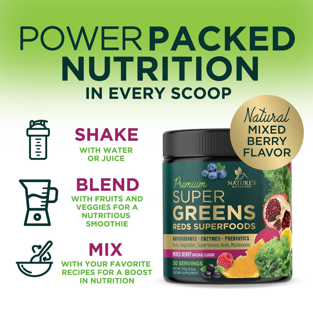 Nature's Nutrition Greens powder with digestive enzymes ready to mix