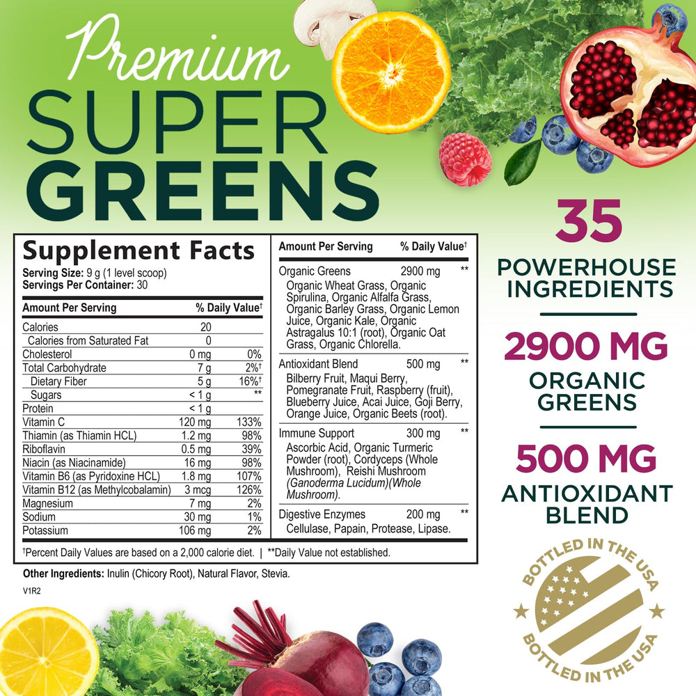Nature's Nutrition Greens Superfood powder scoop for quick smoothies