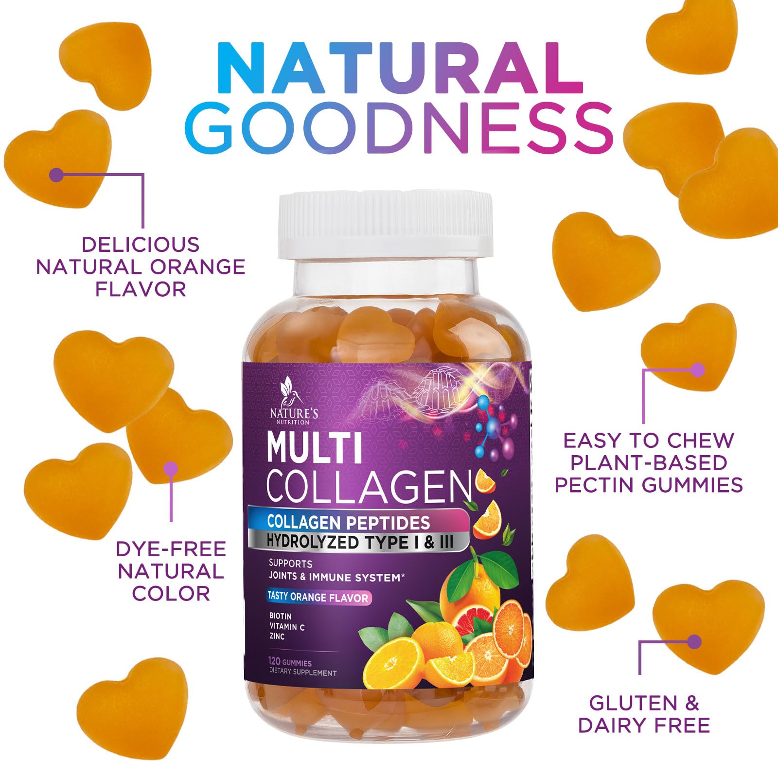 Nature's Nutrition bottle shows hair, skin and nails focus