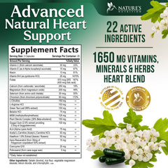 Nature's Nutrition Heart Support bottle-back with ingredients and usage guidance