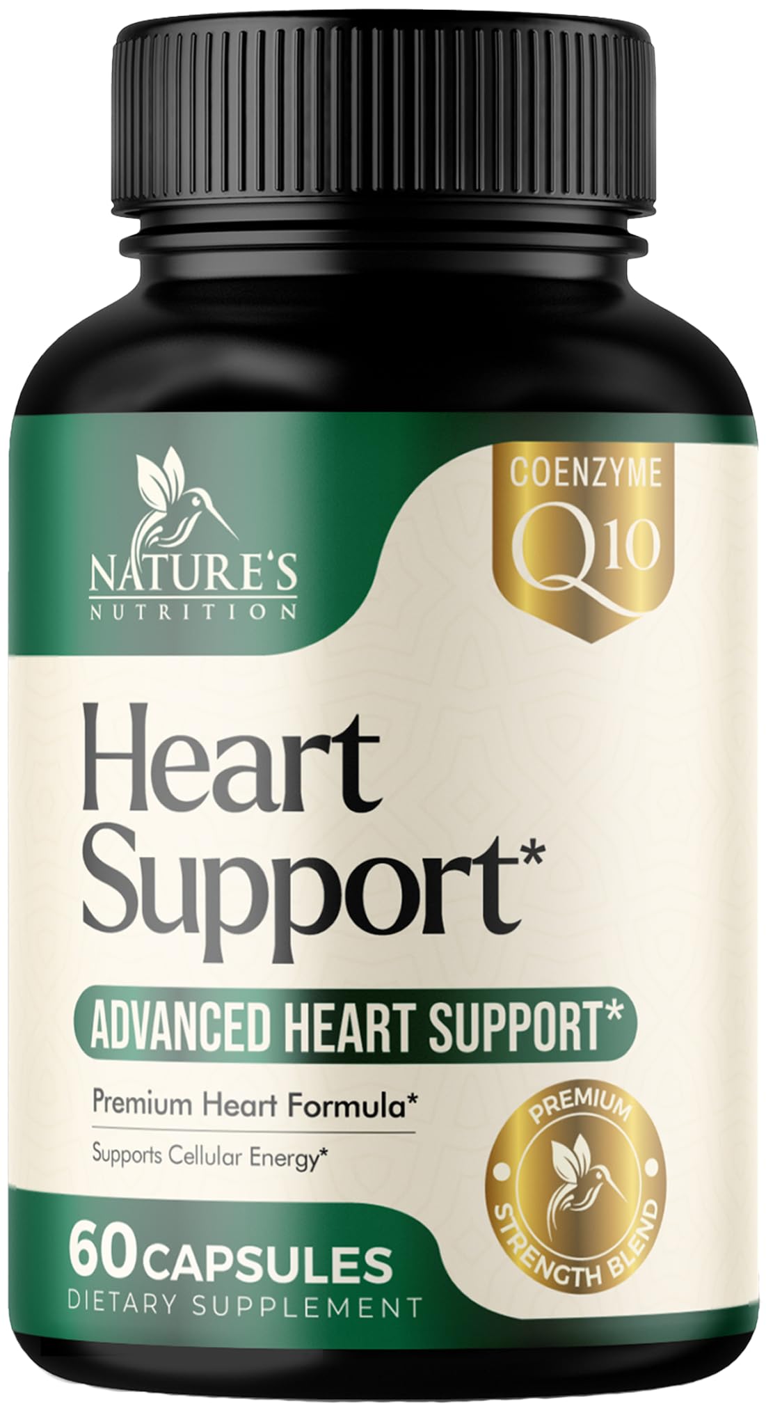 Nature's Nutrition Heart Support bottle-front showing branding and capsules for daily heart wellness