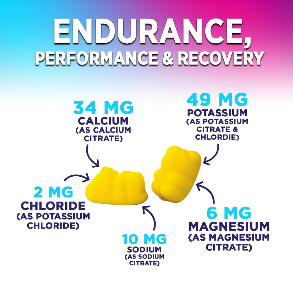 Nature's Nutrition Hydration Electrolyte Gummies potassium and real salt in a convenient format.
