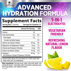 Nature's Nutrition Hydration Electrolyte Gummies textured gummy offers convenient electrolyte support on the go.