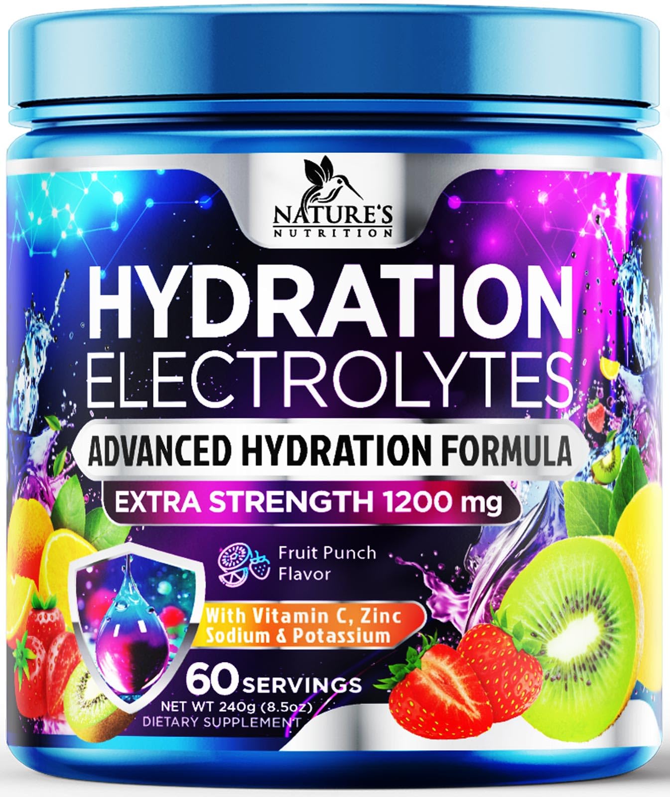 Nature's Nutrition Hydration Electrolyte Powder tub for daily hydration support.