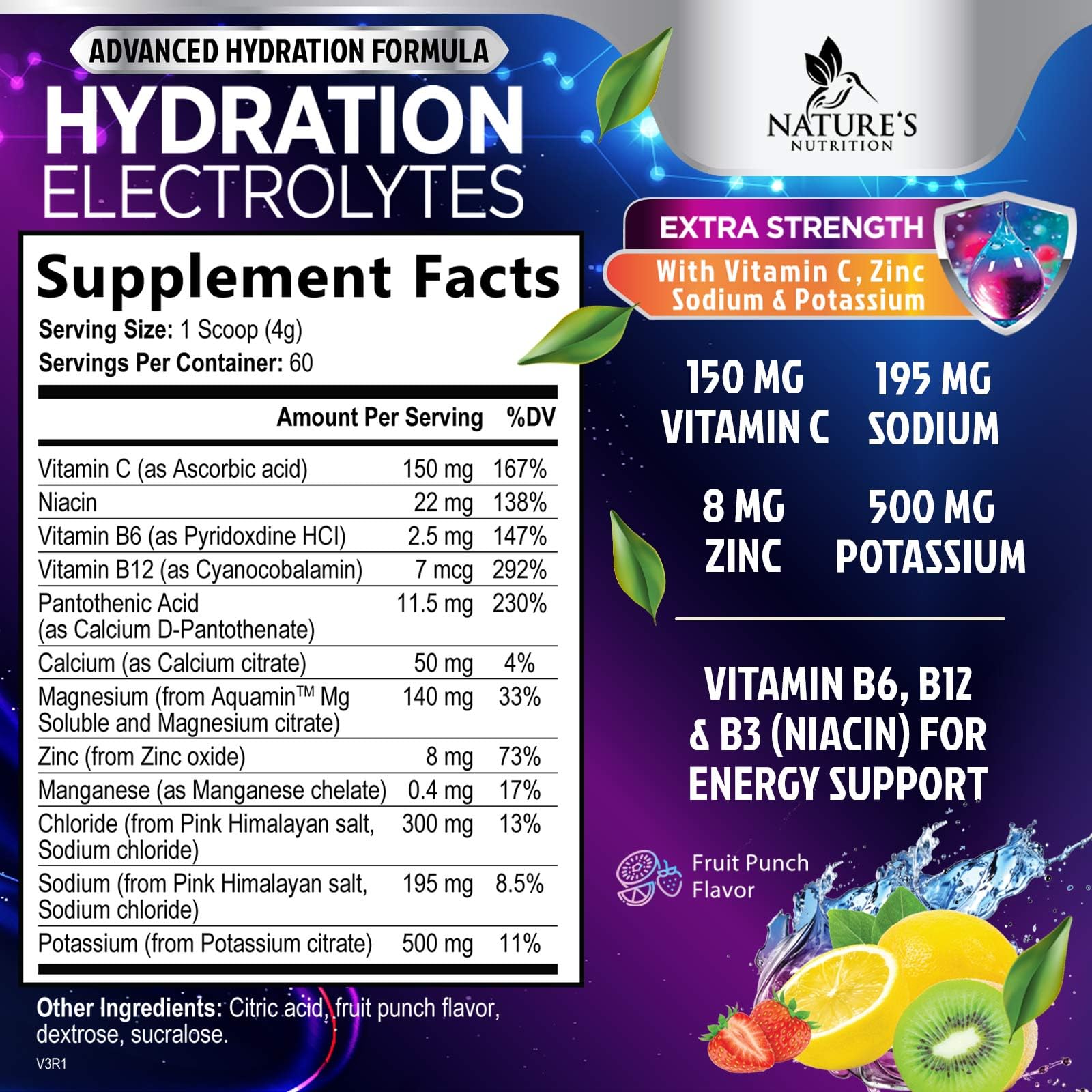 Scoop included with Nature's Nutrition Hydration powder for quick measurement.